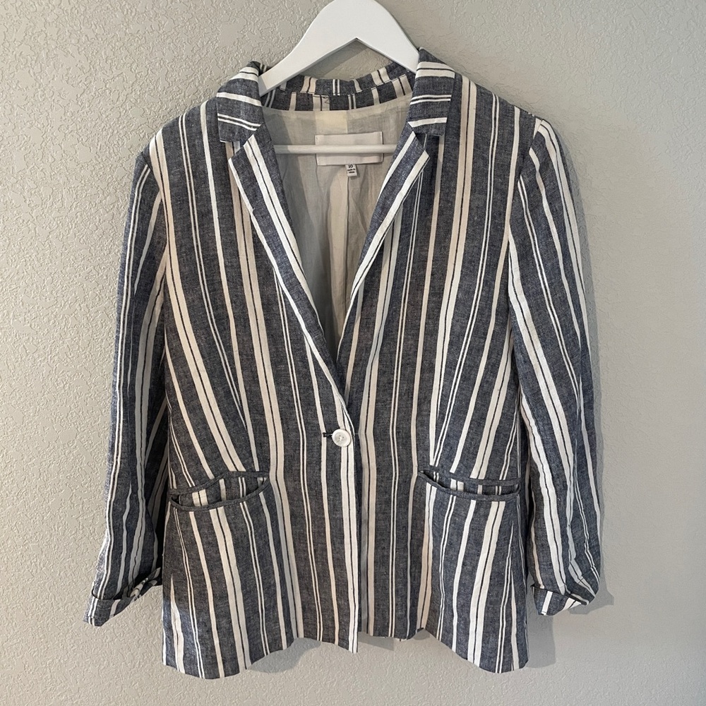 Blue and white striped blazer
